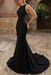 Black Simple Wedding Dress Spandex Jewel Neck Sleeveless Lace Mermaid Bridal Dresses