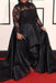 Black Sleeves Satin Dress with Lace Long Plus Size Prom Gown - Prom Dresses