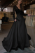 Black Long Sleeves Sweep Train Satin Wedding Dress with Top Lace - Prom Dresses