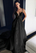 Black Spaghetti Strap V Neck Beach Court Train Tulle Wedding Dress with Lace 