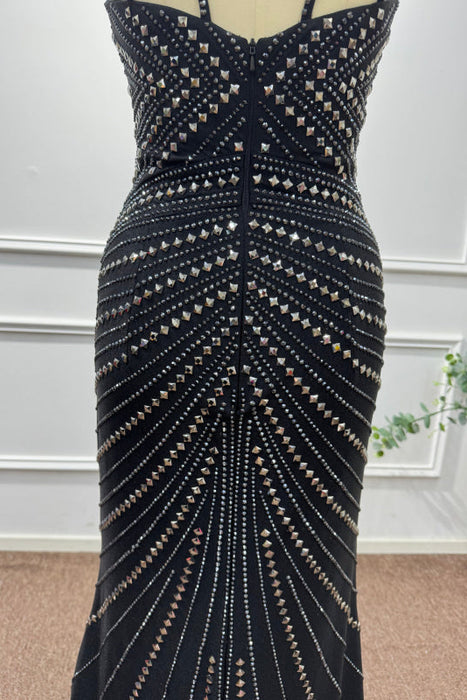 Black Spaghetti Straps Beadings Sleeveless Mermaid Prom Dress - Prom Dresses