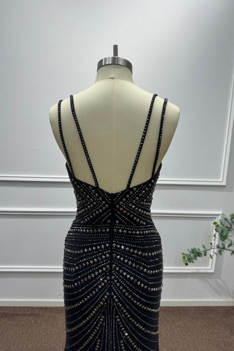 Black Spaghetti Straps Beadings Sleeveless Mermaid Prom Dress - Prom Dresses