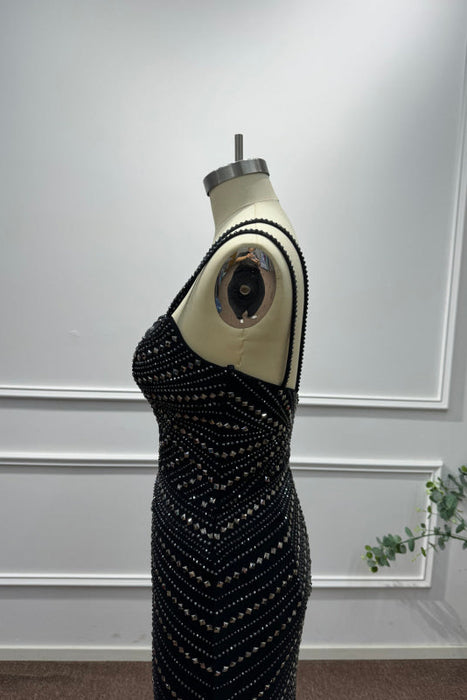 Black Spaghetti Straps Beadings Sleeveless Mermaid Prom Dress - Prom Dresses