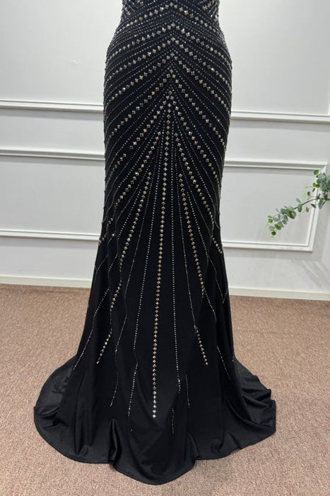 Black Spaghetti Straps Beadings Sleeveless Mermaid Prom Dress - Prom Dresses