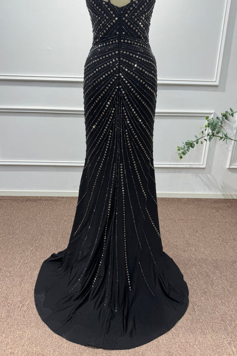 Black Spaghetti Straps Beadings Sleeveless Mermaid Prom Dress - Prom Dresses