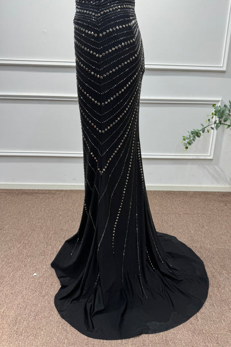 Black Spaghetti Straps Beadings Sleeveless Mermaid Prom Dress - Prom Dresses