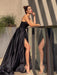 Black Spaghetti-Straps Evening Dress with Slit