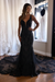 Black Spaghetti Straps Lace Mermaid Wedding Dress Sleeveless Tulle Bridal Gown