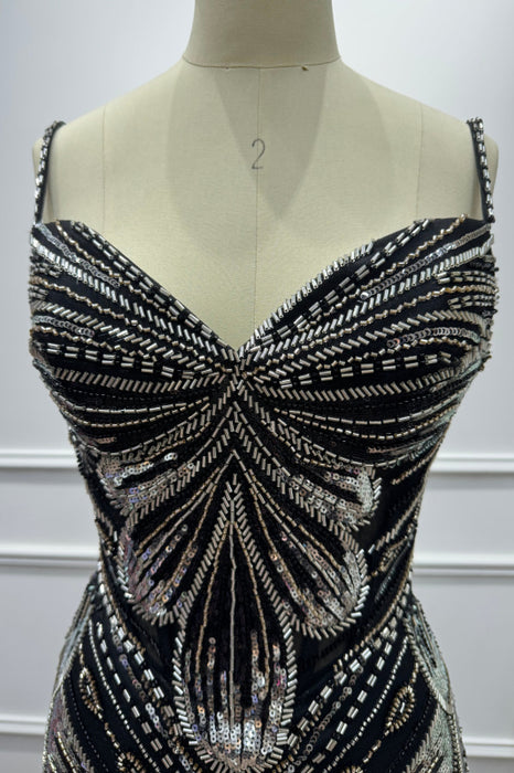 Black Spaghetti Straps Sleeveless Beadings Mermaid Prom Dress - Prom Dresses