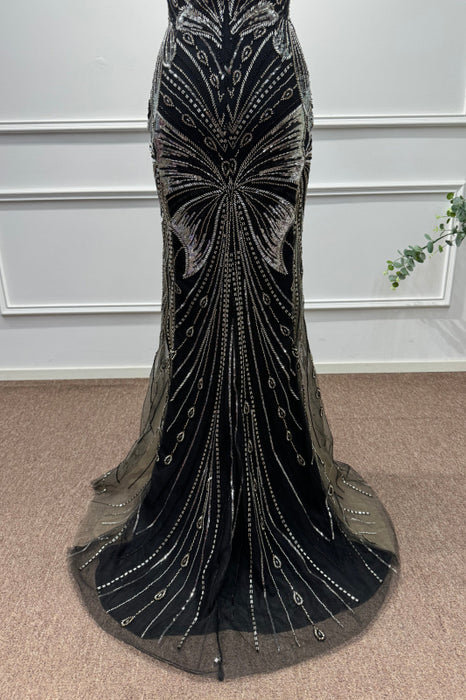 Black Spaghetti Straps Sleeveless Beadings Mermaid Prom Dress - Prom Dresses