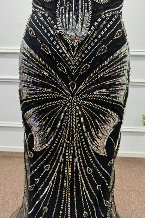 Black Spaghetti Straps Sleeveless Beadings Mermaid Prom Dress - Prom Dresses