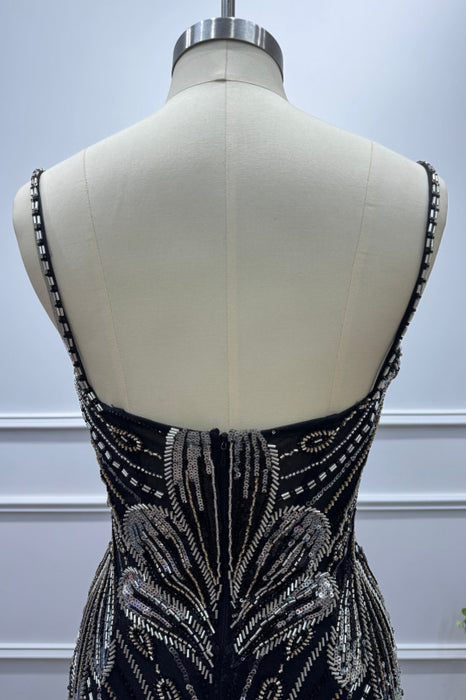 Black Spaghetti Straps Sleeveless Beadings Mermaid Prom Dress - Prom Dresses