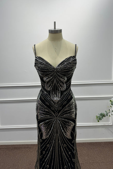 Black Spaghetti Straps Sleeveless Beadings Mermaid Prom Dress - Prom Dresses