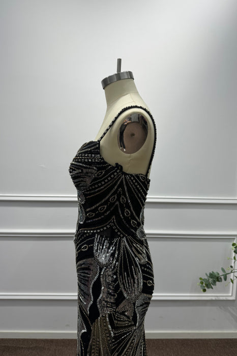 Black Spaghetti Straps Sleeveless Beadings Mermaid Prom Dress - Prom Dresses