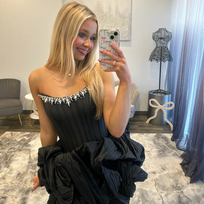 Strapless Crystal Embellished Bubble Mini Homecoming Dress