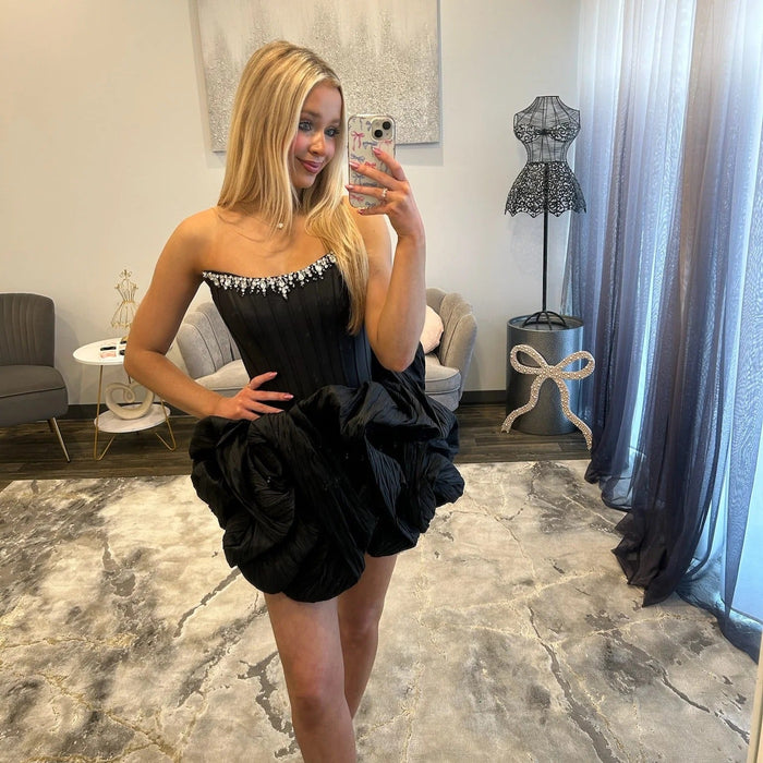 Strapless Crystal Embellished Bubble Mini Homecoming Dress