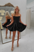 Black Strapless Satin Bubble Homecoming Dress Short with 3D Rose Flower
