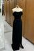 Black Strapless Sleeveless Feathered Sequined Long Mermaid Prom Dress