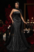 Black Charming Strapless Beadings Satin Prom Dress Mermaid with Cape