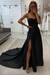 Black Strapless Sweetheart Satin Wedding Dress with Front Split - wedding dresses