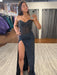 Black Strapless Sweetheart Sequins Bodycon Prom Dress with Beading