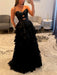 Black Strapless Tiered Ruffle Chiffon Prom Dress Long with Slit