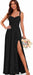 Women's Chiffon Bridesmaid Dresses Long Evening Formal Gown with Slit - Black
