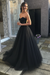Black Sweetheart Neck Open Back Lace Long Prom Dresses