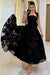 Aline Black Tea Length Evening Dress Square Neck Lace Formal Dress