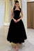 Aline Black Tea Length Evening Dress Square Neck Lace Formal Dress