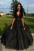 Black Spaghetti Straps Aline Prom Dress Tulle Aline Evening Dress with Lace
