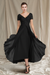 Black V-Neck A-Line Princess Tea-Length Dresses for the Mother of the Bride