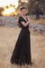 Black V Neck Chiffon Boho Unique Cap Sleeves Beach Wedding Dress