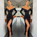 Black V-Neck Mermaid Evening Dress with Front Split, Long Sleeves, and Off-The-Shoulder