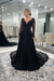 Black V-neck Open Back Appliques Lace A-Line Wedding Dresses Long Sleeve