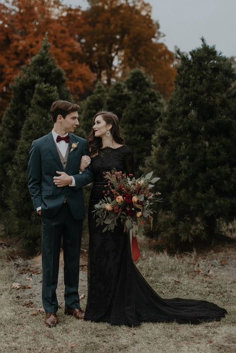 Black Vintage Long Sleeves Backless Rustic Lace Wedding Dress - Wedding Dresses