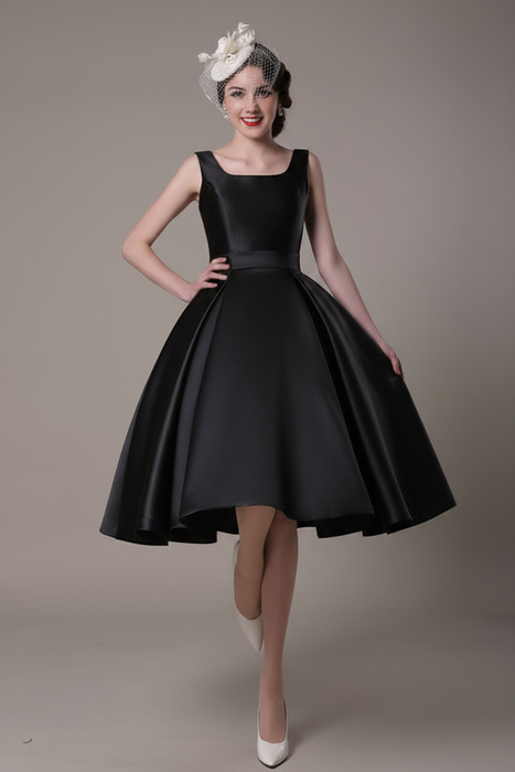 Black Wedding Dress Scoop Backless Knee Length Satin Wedding Gown misshow