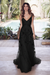 Black Wedding Dress With Train A Line Sleeveless Lace V Neck Bridal Gowns
