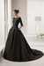 Black Wedding Dresses A-line Chapel Bateau Neck Train 3/4 Length Sleeves Bows Satin Fabric White Bridal Dresses