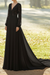 Black Wedding Dresses With Court Train A Line Long Sleeves Lace V Neck Bridal Gowns