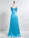 Blue V-neck Beaded Satin A Line Prom Dress