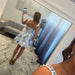 Blue Floral Corset Homecoming Dress with Tiered Ruffle Skirt