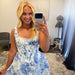 Blue Floral Corset Homecoming Dress with Tiered Ruffle Skirt