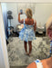 Blue Floral Corset Homecoming Dress with Tiered Ruffle Skirt