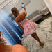 Pink Floral Print Strapless Tiered Short Homecoming Dress
