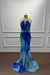Blue Halter Beadings Mermaid Prom Dress Floor Length - Prom Dresses