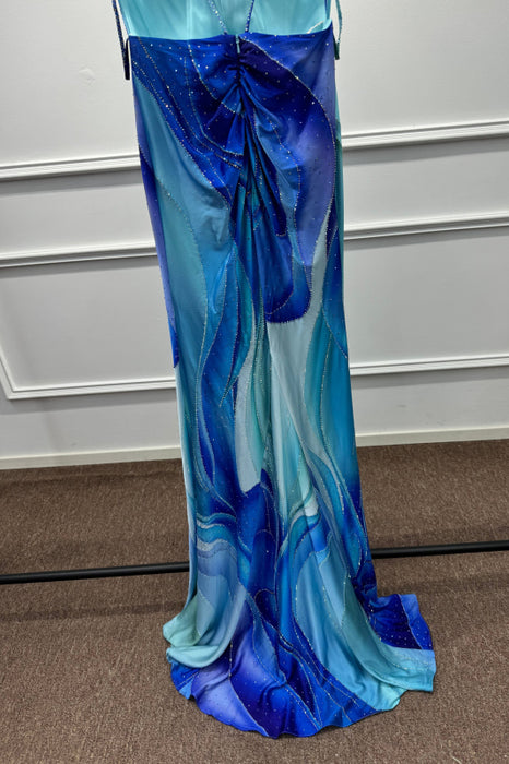 Blue Halter Beadings Mermaid Prom Dress Floor Length - Prom Dresses