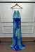 Blue Halter Beadings Mermaid Prom Dress Floor Length - Prom Dresses
