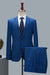 Formal Deep Blue Plaid Notched Lapel Two Pieces Business Men Suits