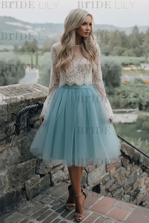 Blue Simple Wedding Dress A Line Designed Neckline Lace Tulle Bridal G Bridelily Blue Simple Wedding Dress A Line Designed Neckline Lace Tulle Bridal G Bridelily